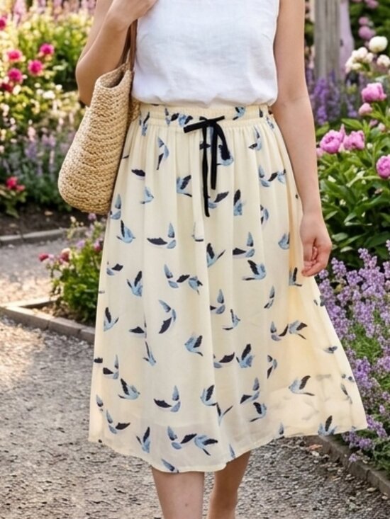 Pink Martini Dresses & Skirts - Pink Martini Blue Birds in Flight Flowy Skirt